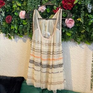 Free People Cream Layered Mesh Top